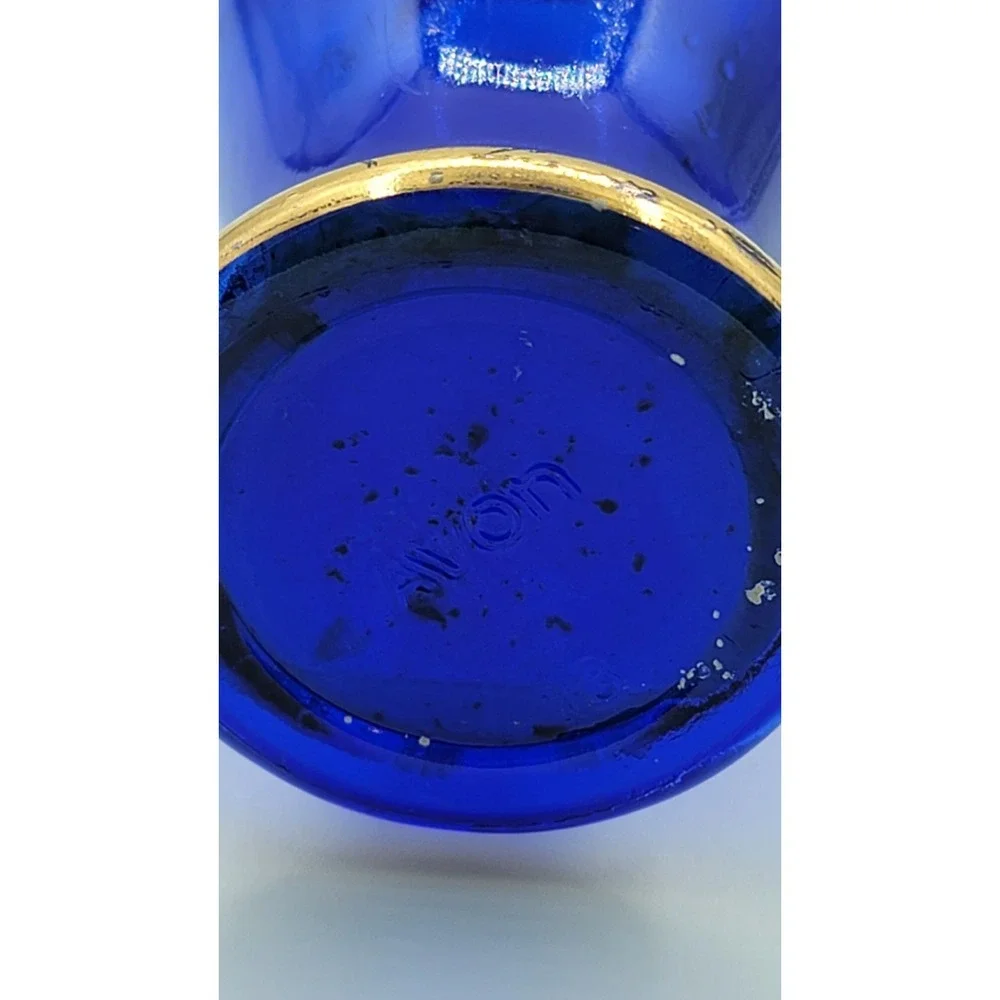 Empty Vintage Avon 70s Cobalt Blue Gold Glass Oil Bottle Pitcher Decanter‎ 9